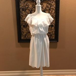 White Off Shoulder Cinched Dress